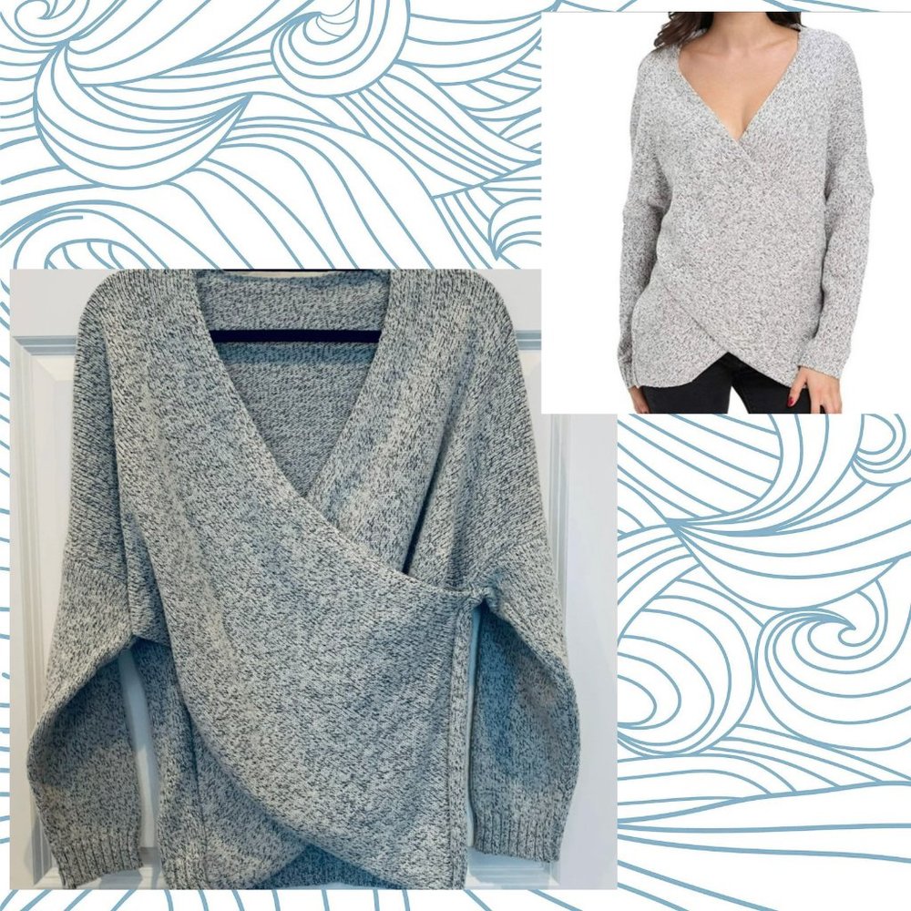 Gray Wrap Front V-Neck Sweater